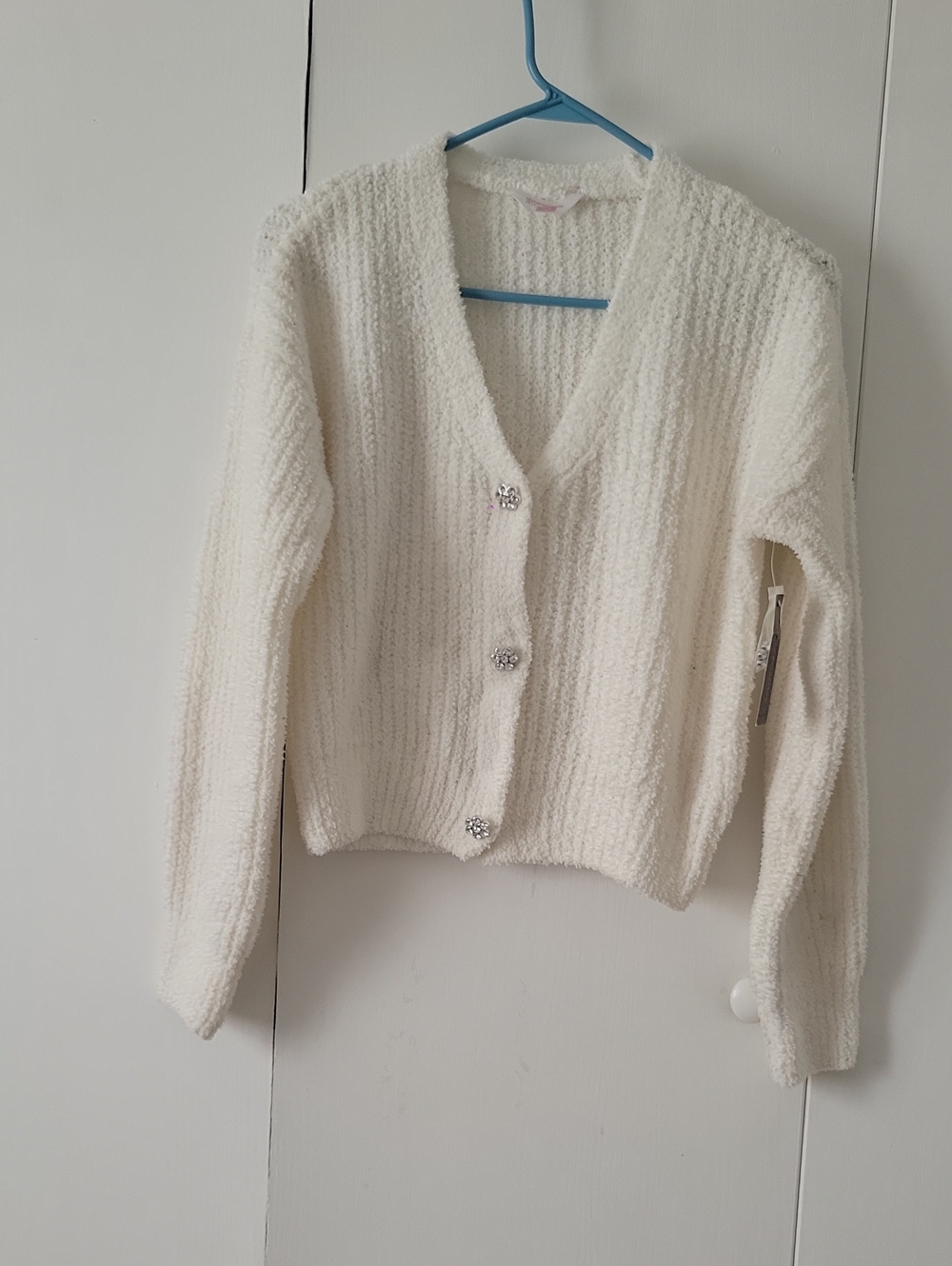No Boundaries Cream Textured V-Neck Button Cardigan